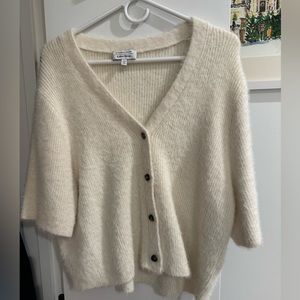& Other Stories Cream Fuzzy V-Neck Button Cardigan
